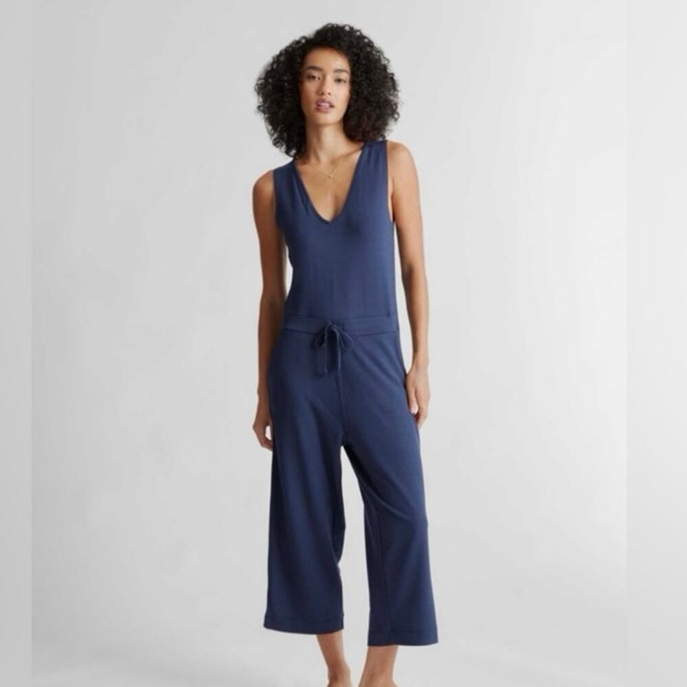 Quince Navy Modal French Terry Sleeveless Jumpsuit M Minimalist Capsule